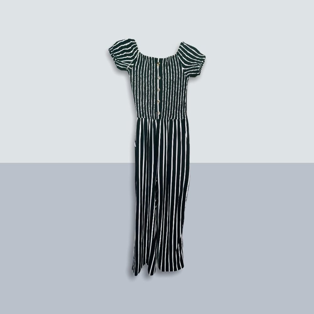 J for Justify Black Striped Pantsuit Jumpsuit NWT